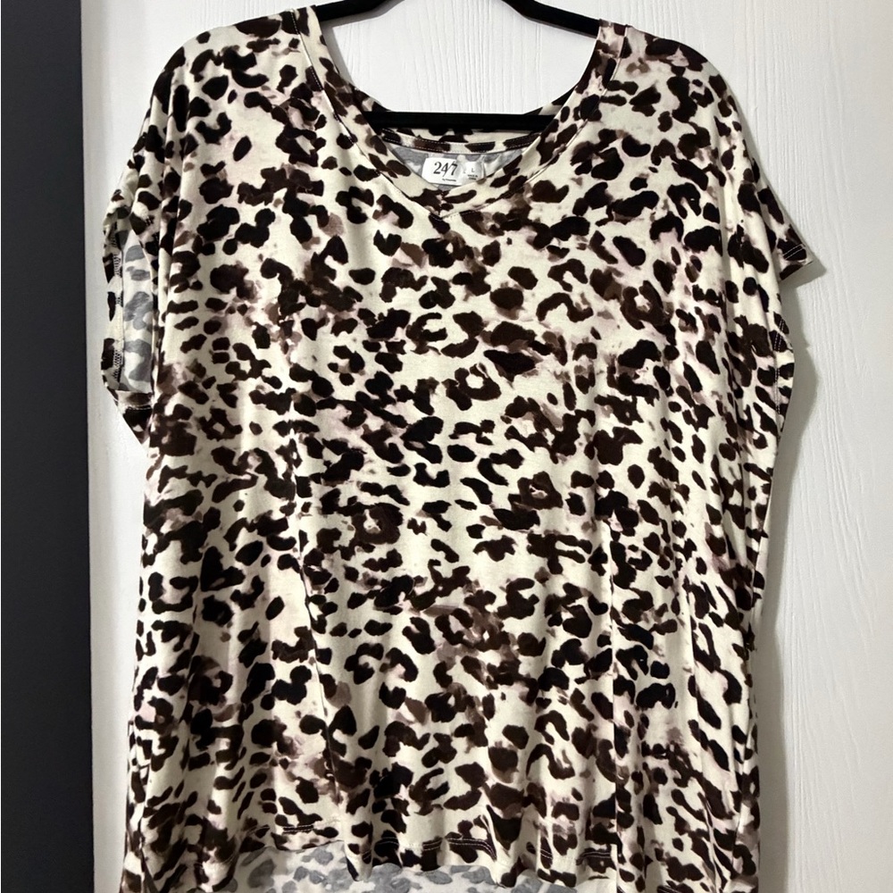 Maurices Brown and Cream Leopard Print Short Sleeve Top